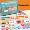 A set of ten frame number cards and arithmetic block cards for teaching addition and subtraction to children.