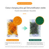 Orange color changing silica gel dehumidification sachets showing moisture absorption