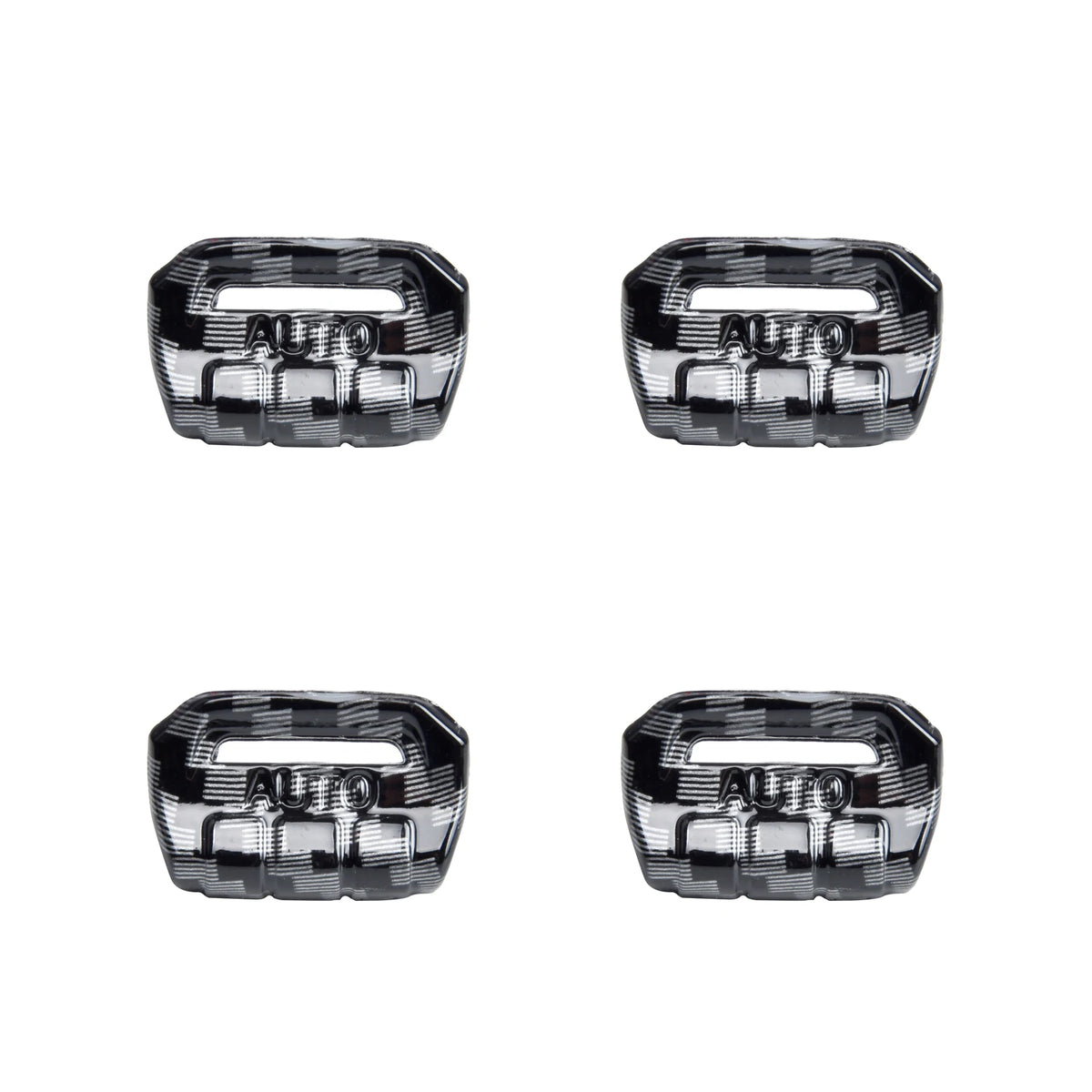 Two silver window switch trim covers for Jeep Wrangler JL and Gladiator JT vehicles.