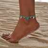 Vintage Layered Stone Anklet with Geometric Pendant