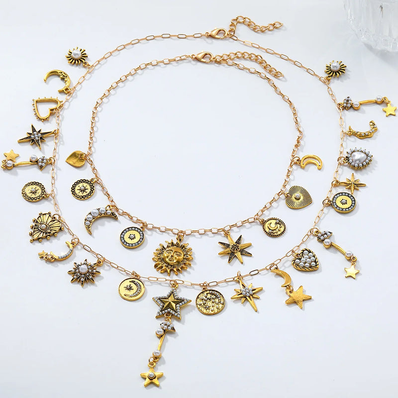 Multilayer Star & Moon Pendant Necklace