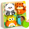 Blocs de construction Montessori en bois avec des animaux comme un panda, un tigre et un hibou pour l'apprentissage précoce
