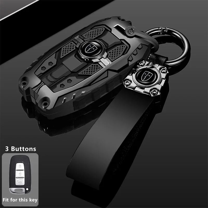 A black protective key fob cover for Hyundai and Kia models shown in a close-up view.