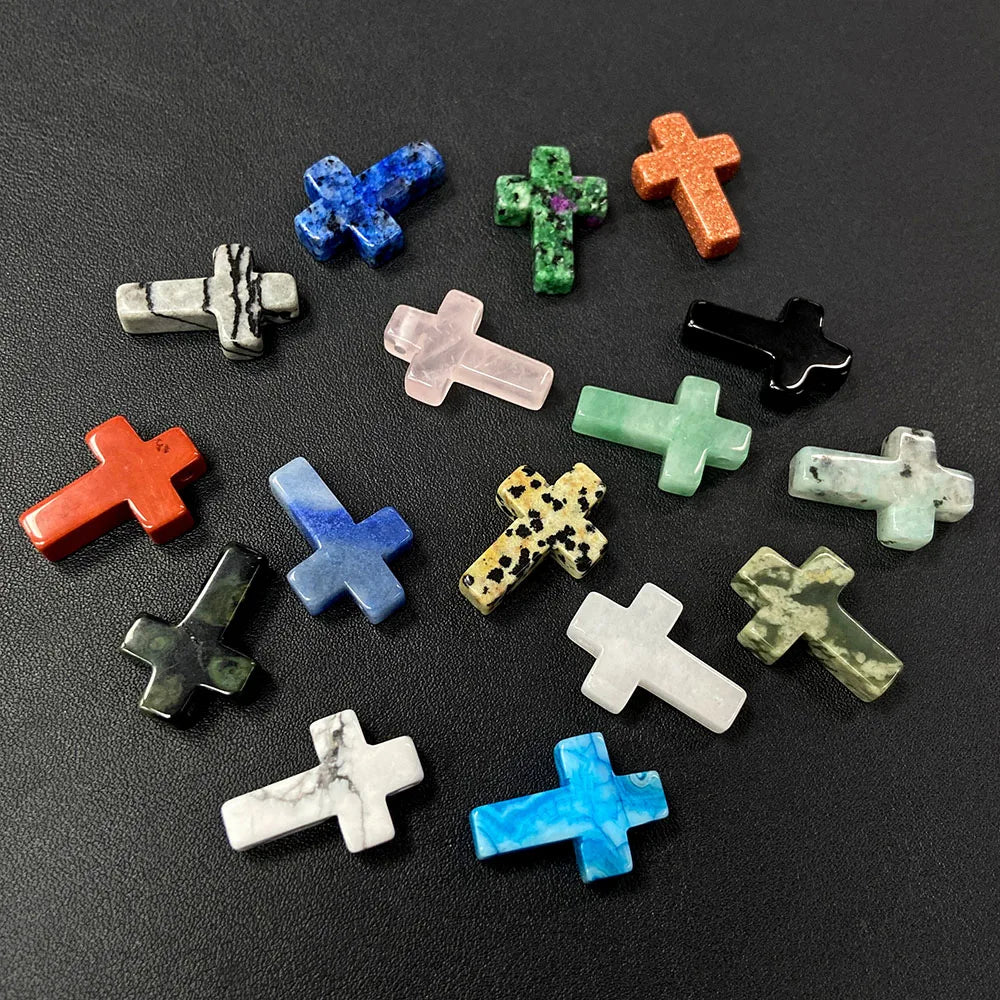 Natural Stone Cross Pendant Charm for Jewelry Making
