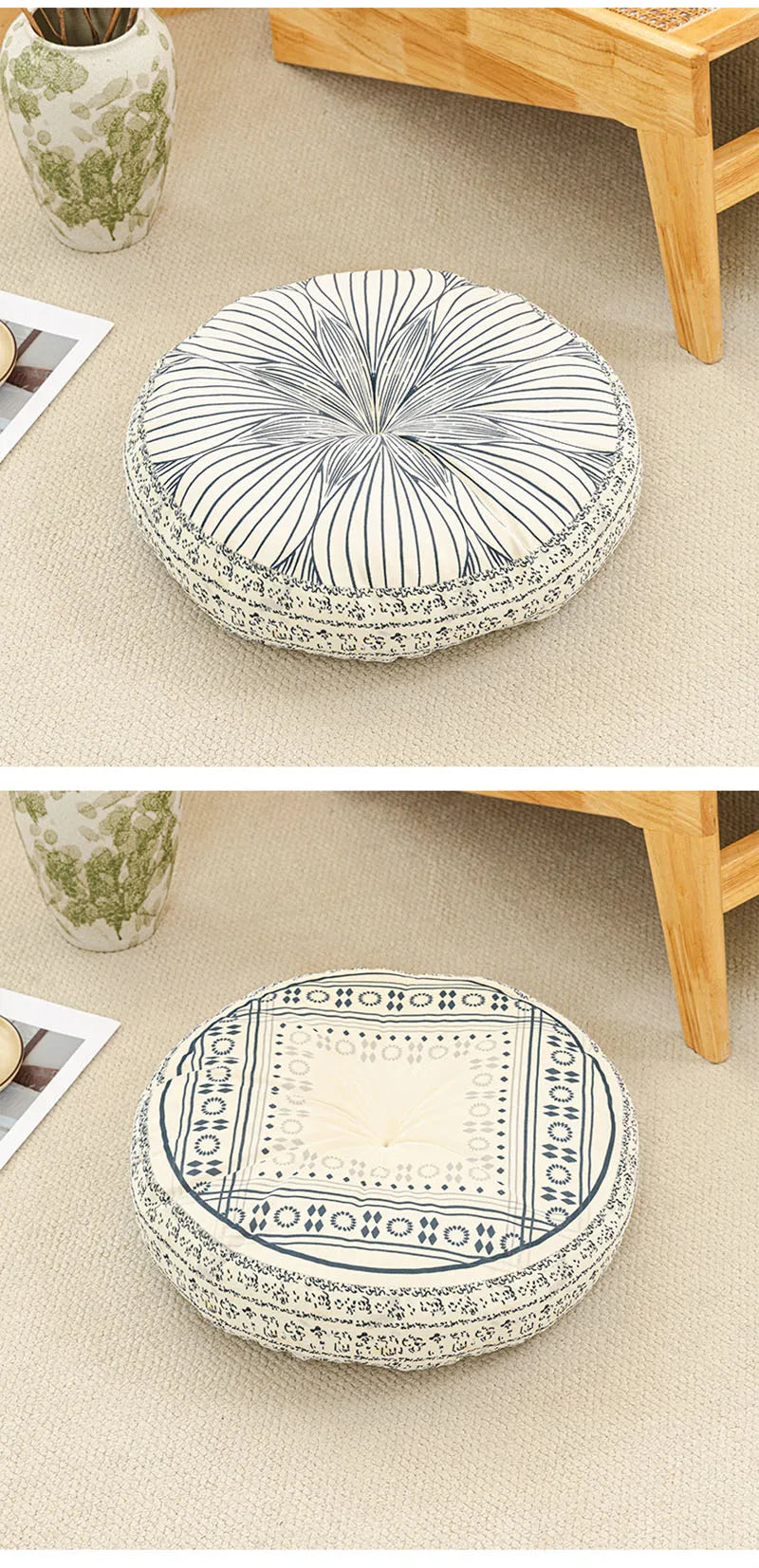 Bohemian Round Floor Cushion with Anti-Slip Base