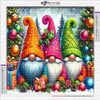 Kit de peinture de diamants avec trois gnomes colorés en scène de forêt de Noël