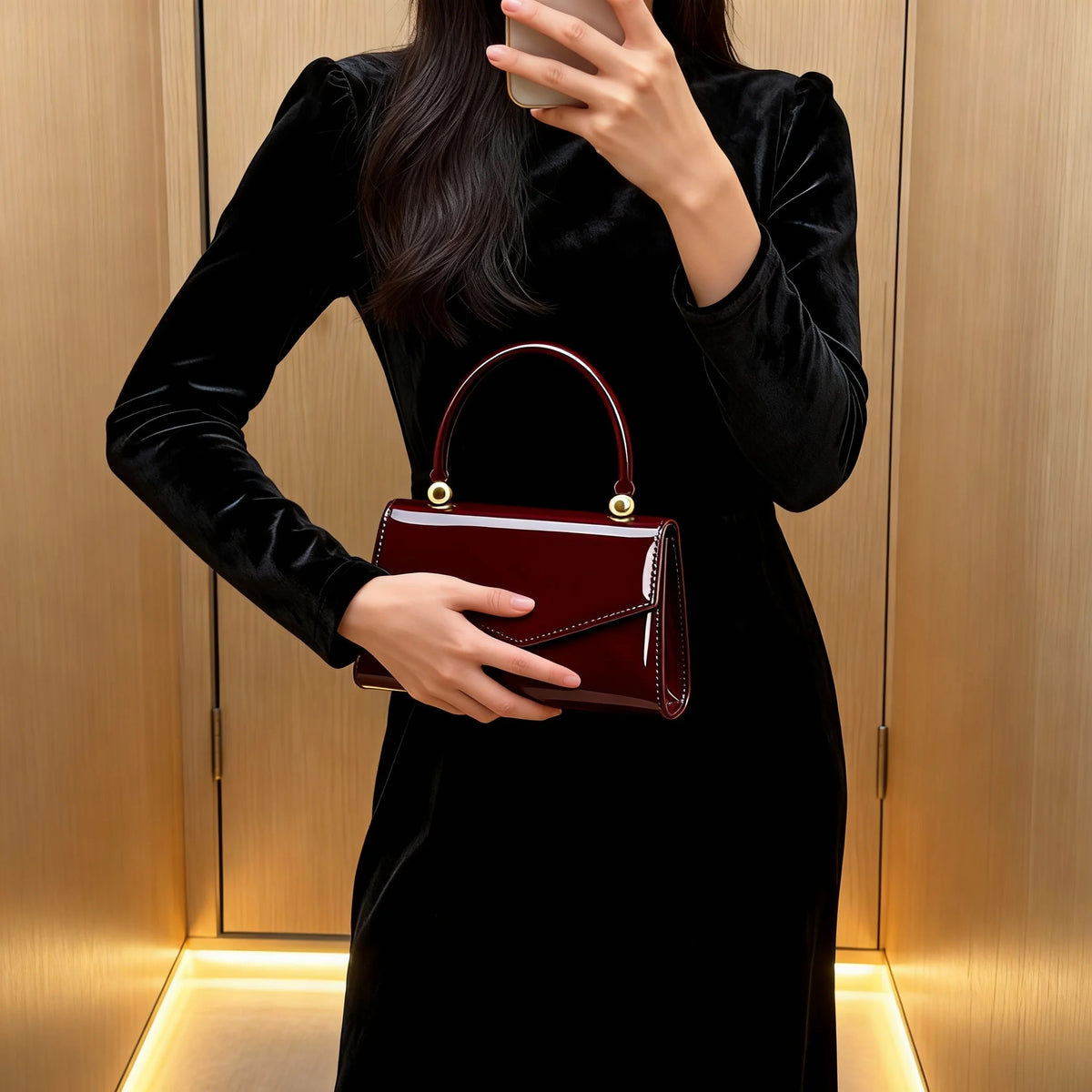 Vintage-Inspired Glossy Evening Handbag