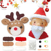 Beginner crochet kit featuring a reindeer face, Santa hat, and various yarn colors for animal crafts.