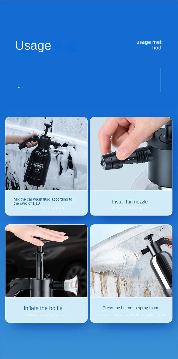 2L Hand Pump Foam Sprayer with 3 Nozzles – Snow Foam Car Wash Applicator