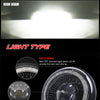 Image showing different light beams (low and high) and a close-up of a new design 7-inch round LED headlight with DRL halo an