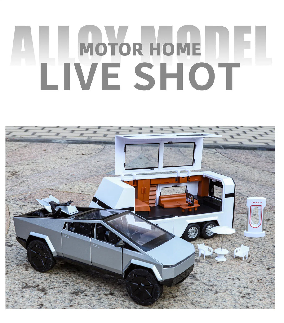 1:24 Diecast Pickup Truck and RV Camper Set with Lights and Sounds