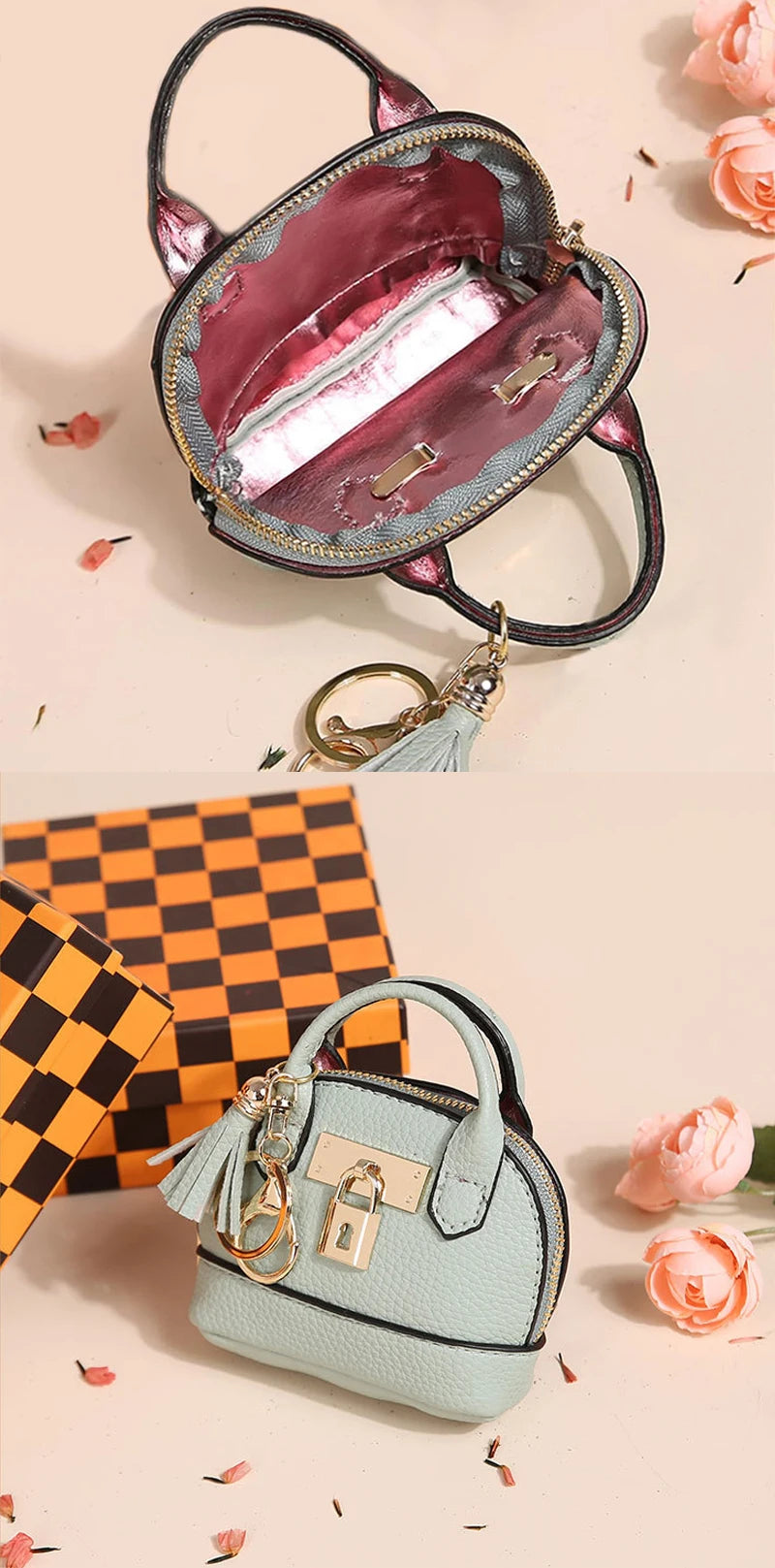 Mini Leather-Look Coin Purse with Keychain