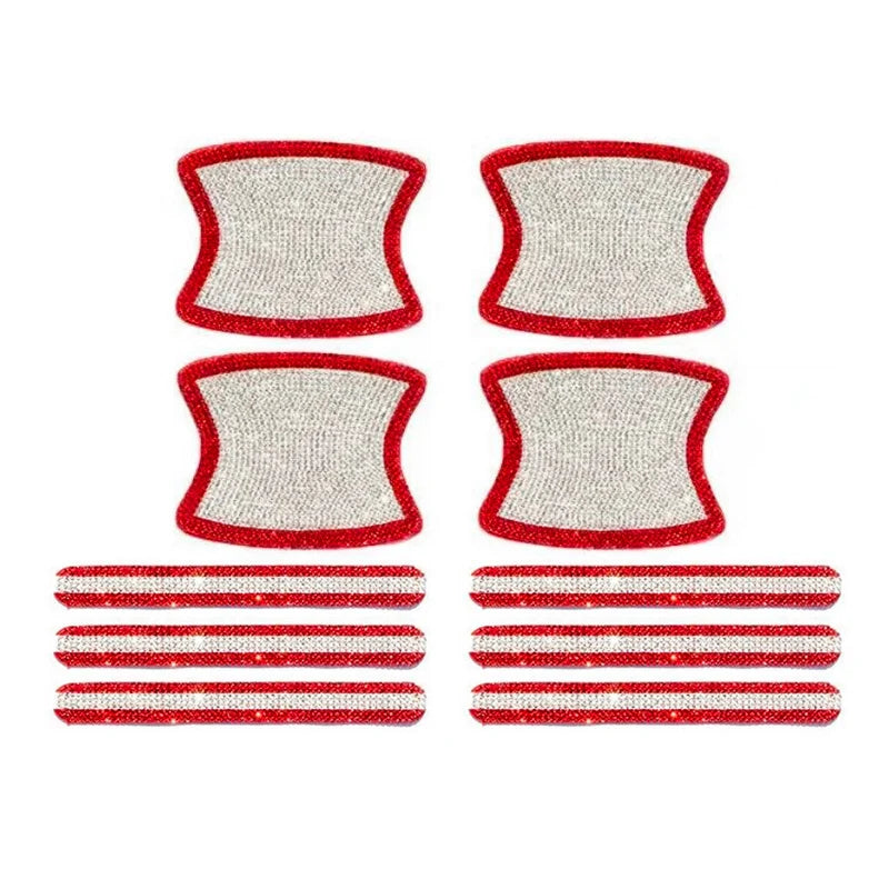 A set of red and silver scratch protection stickers for car door handles.