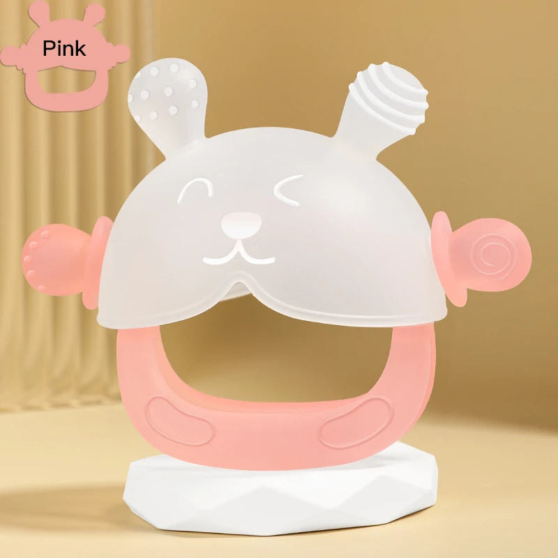 Bunny-Shaped Silicone Teether with Full-Hand Grip for Babies