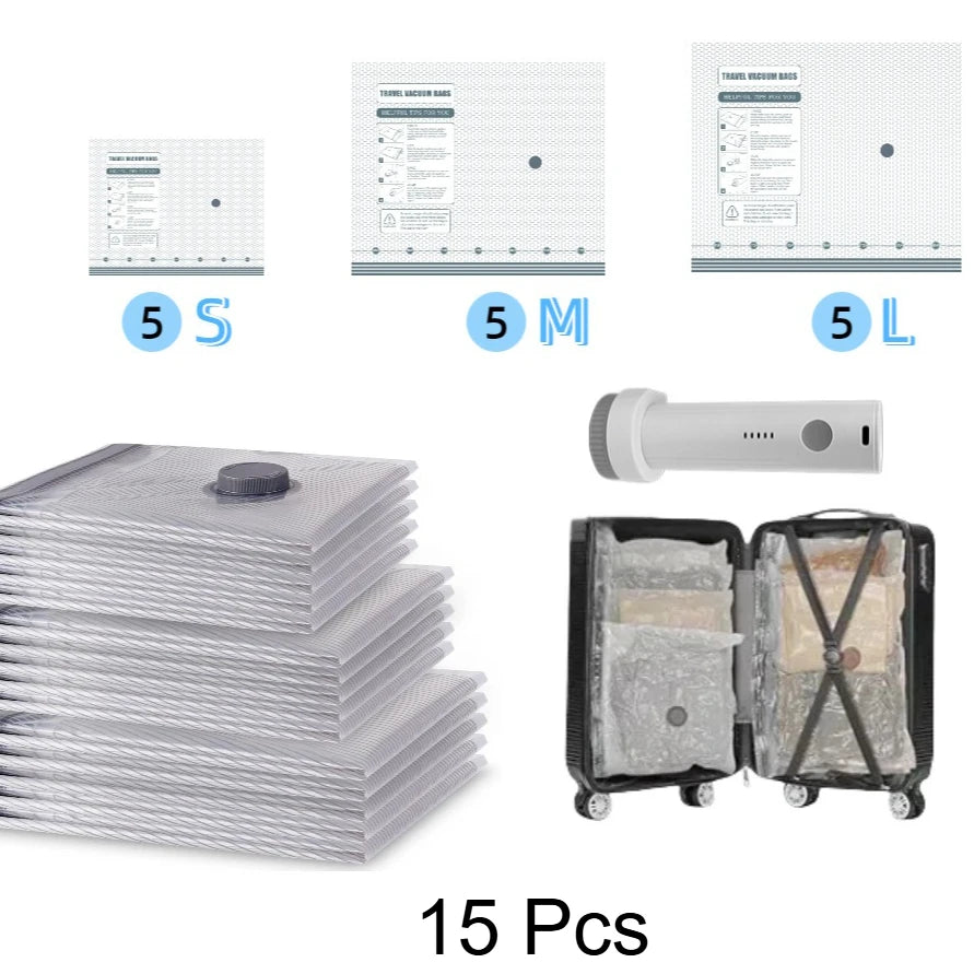 15-Piece Vacuum Storage Bag Set with Rechargeable Pump