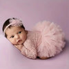 Newborn Knitted Lace Bodysuit Set with Puff Sleeves and Headband