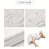 A white throw blanket is shown in various folds and textures, demonstrating its softness and fluffiness.