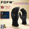 A pair of black polyester gloves with black polyurethane palm coating shown against a light background.