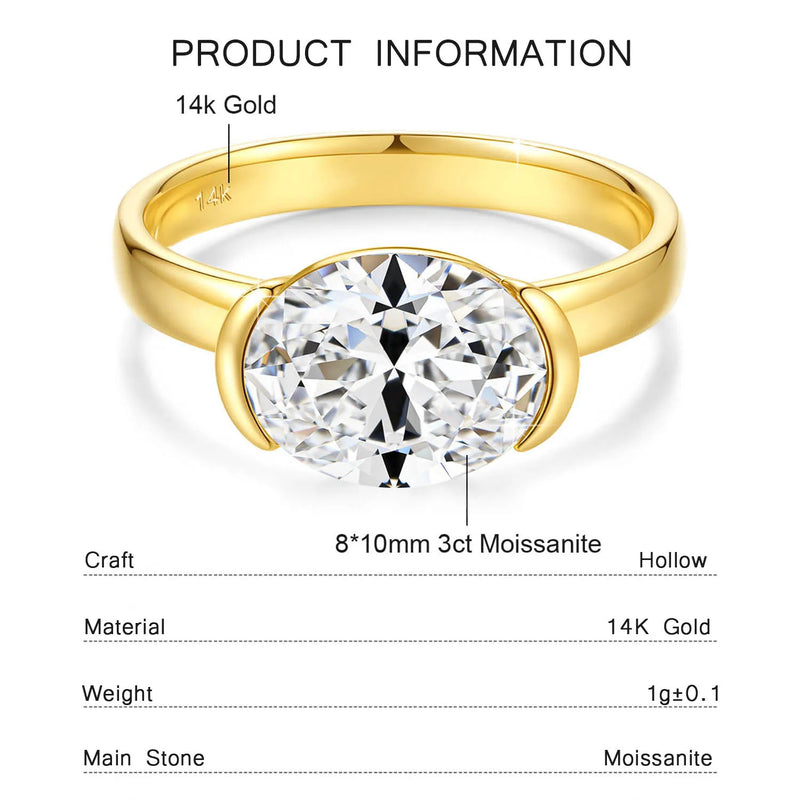14K Gold Oval Moissanite Ring