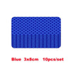 Blue 3x8cm high-visibility reflective strip stickers for car safety, sold in a set of 10.