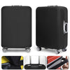 Black elastic luggage protector cover with a letter print shown from multiple angles.