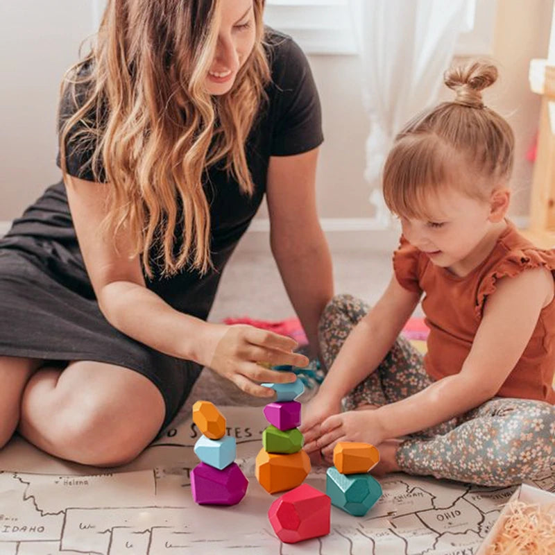 Wooden Rainbow Stacking Stones – Montessori Balancing Blocks for Kids