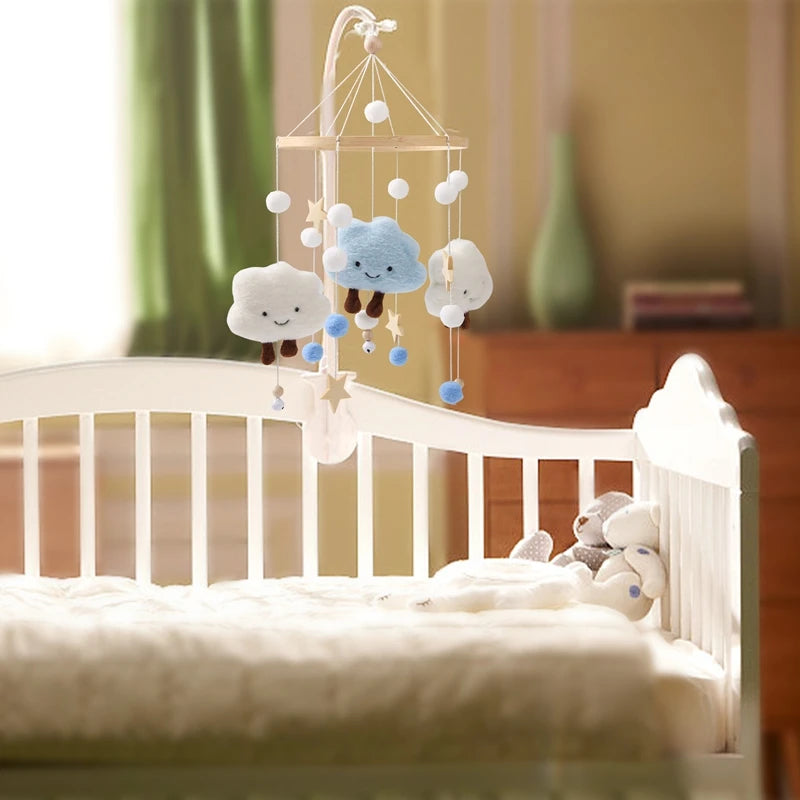 Wooden and Felt Crib Mobile with Cloud and Star Rattles