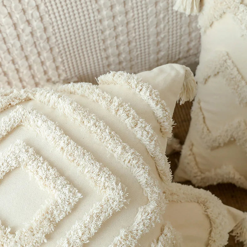 Housse de Coussin en Coton Bouffant avec Frange