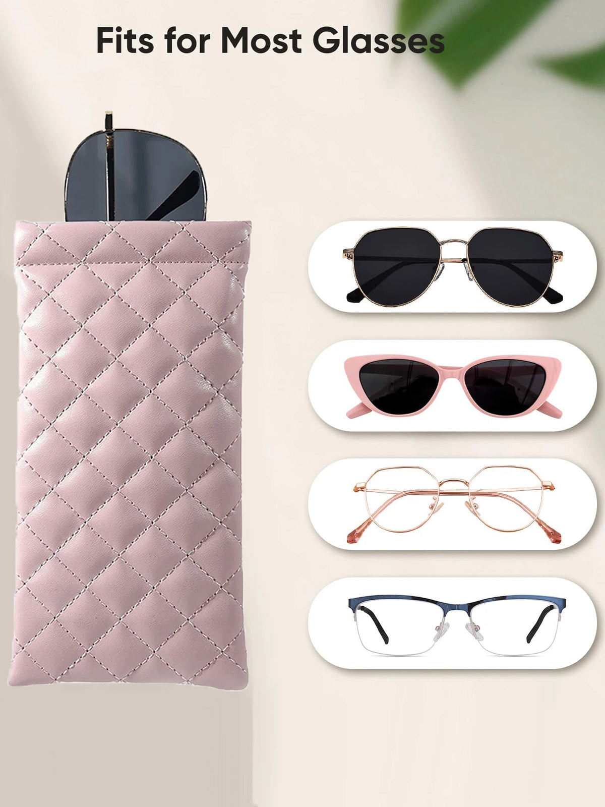 Soft PU Leather Squeeze Glasses Case with Multi-Functional Storage Pocket