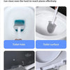 A wall-mounted toilet brush set showing various cleaning applications including the toilet hole, surface, around the toilet, 