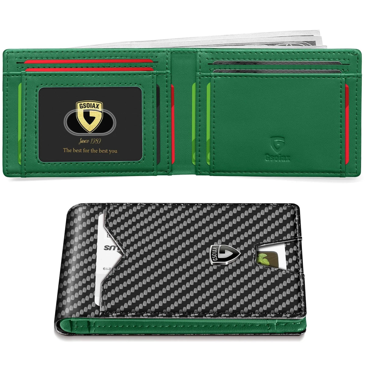 Slim RFID Blocking Leather Card Holder Wallet with Geometric Pattern