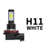 H11 White LED fog and DRL bulbs shown with a black base and yellow light.