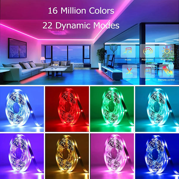 Music-Sync RGB LED Strip Lights with App & Remote Control