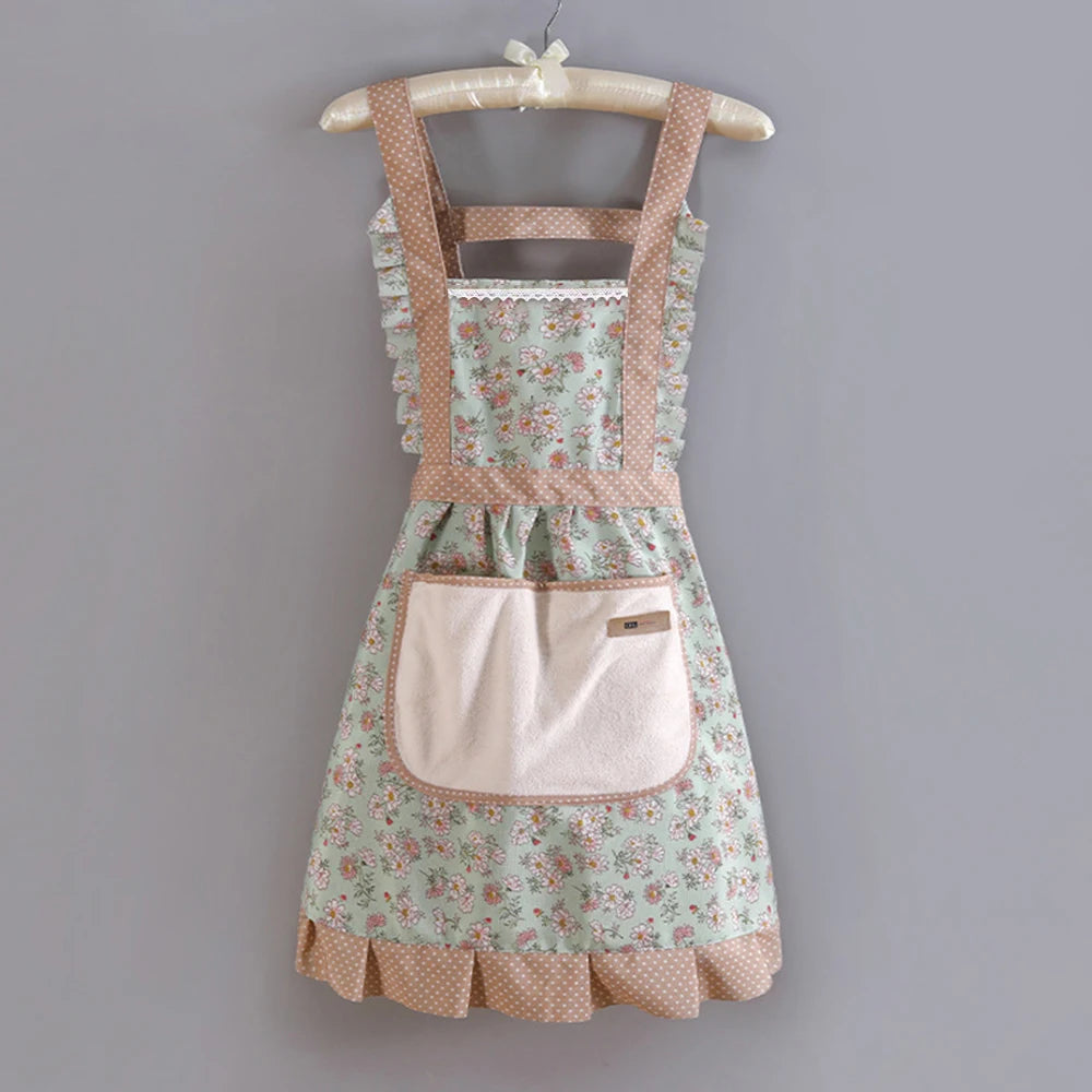 Women's Floral Kitchen Apron with Pocket & Adjustable Strap