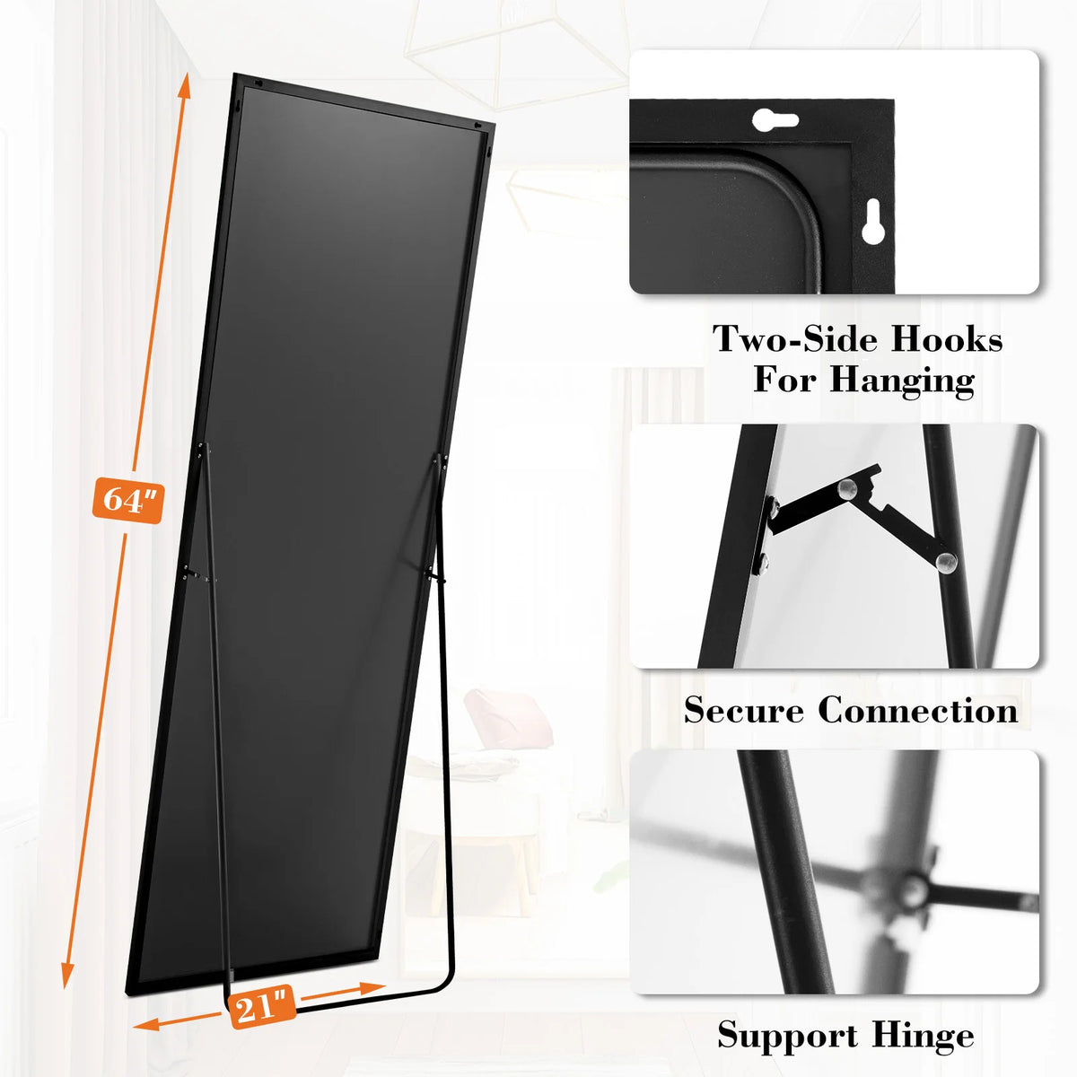 Full Length Wall Mirror with Aluminum Frame
