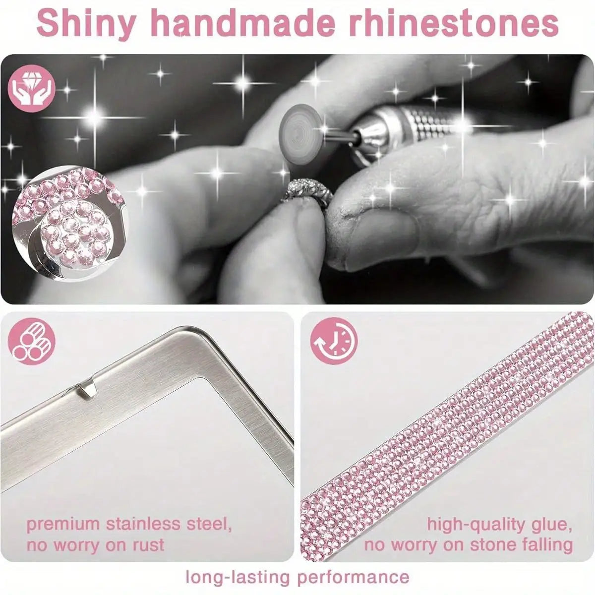 Crystal Rhinestone License Plate Frame with Screw Caps