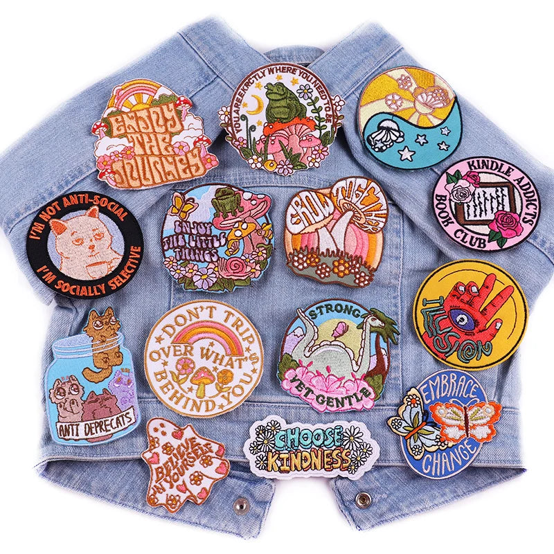 Encouraging Embroidered Iron-On Patches for Jackets, Jeans & Bags