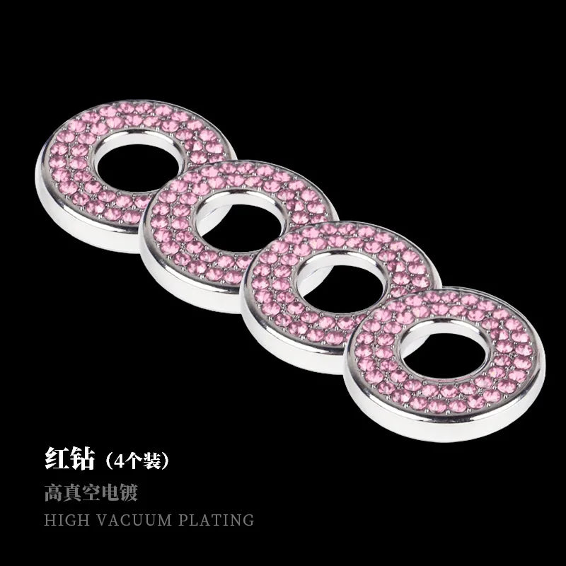 A set of four crystal rhinestone car door lock pull covers with a silver finish.