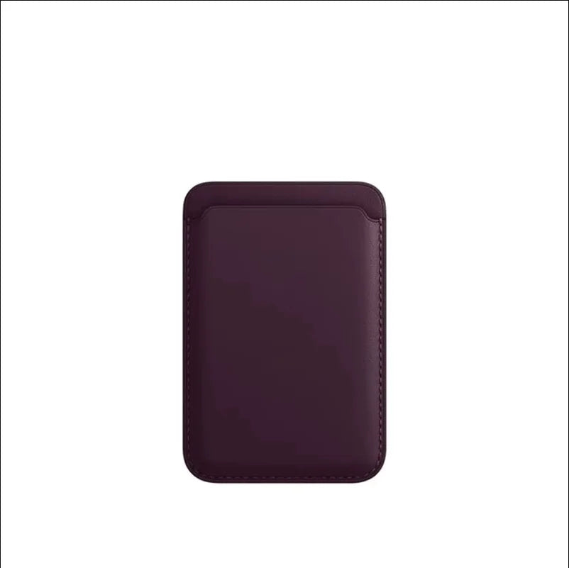 A dark purple premium leather wallet case with MagSafe compatibility.