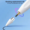 Weißer Präzisionsstilus-Stift dreht eine Ersatznadel an einer Geräte-Spitze.