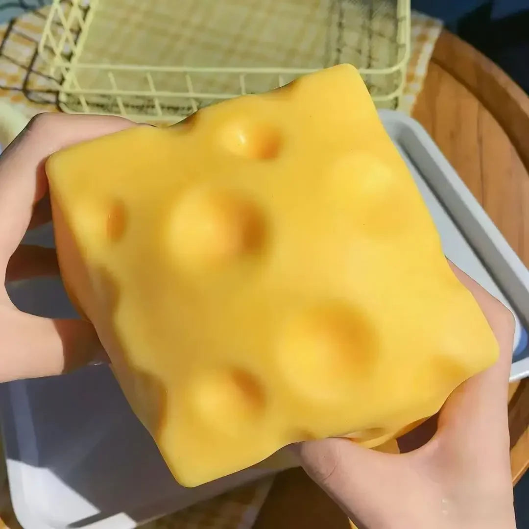 Squishy Cheese Stress Relief Toy - Soft Yellow Fidget Block