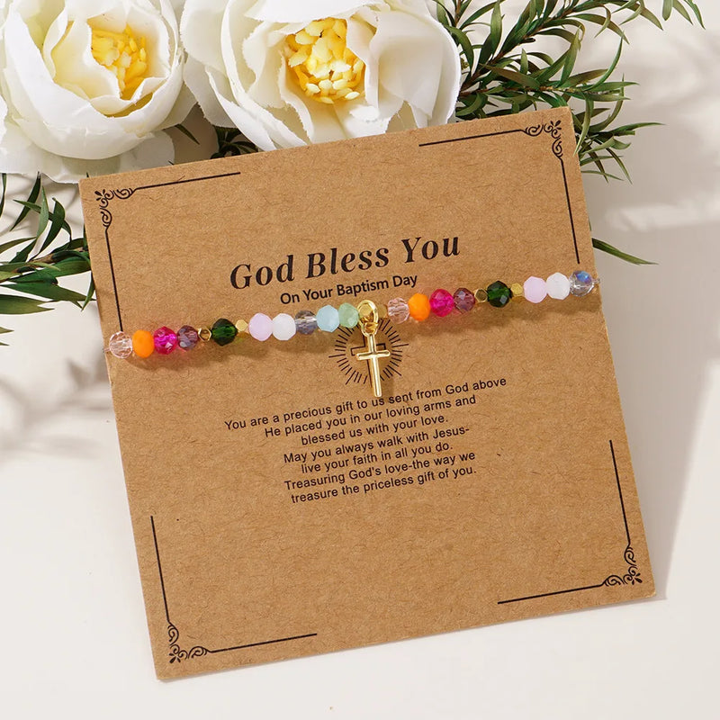 Cross-Shaped Crystal Bead Bracelet