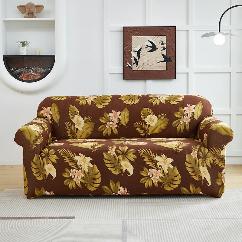 Slip-Resistant Stretch Sofa Cover with Floral Design
