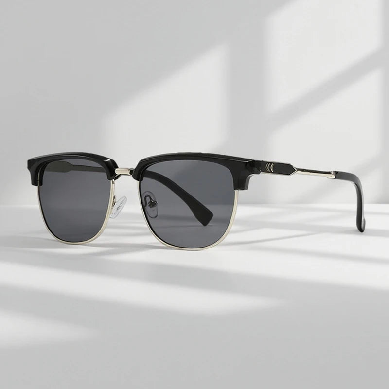 Lunettes de soleil rétro à monture demi-cadre