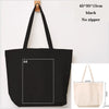 Black canvas tote bag with a handle and an A4 sized square printed on it