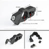 A black motorcycle handlebar brake lock anti-theft security device shown with dimensions and components.