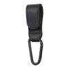 Black PU leather stroller hook and baby bag organizer with a rotating feature