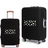 Black elastic suitcase protective cover featuring a white daisy print.