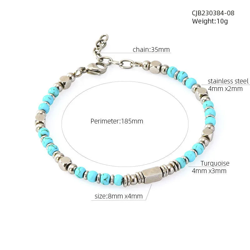 Natural Stone & Stainless Steel Beaded Bracelet