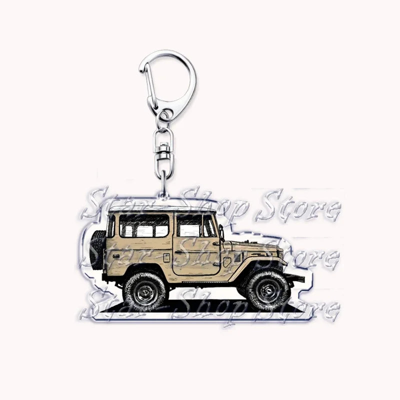 A durable metal key ring featuring an off-road truck charm.
